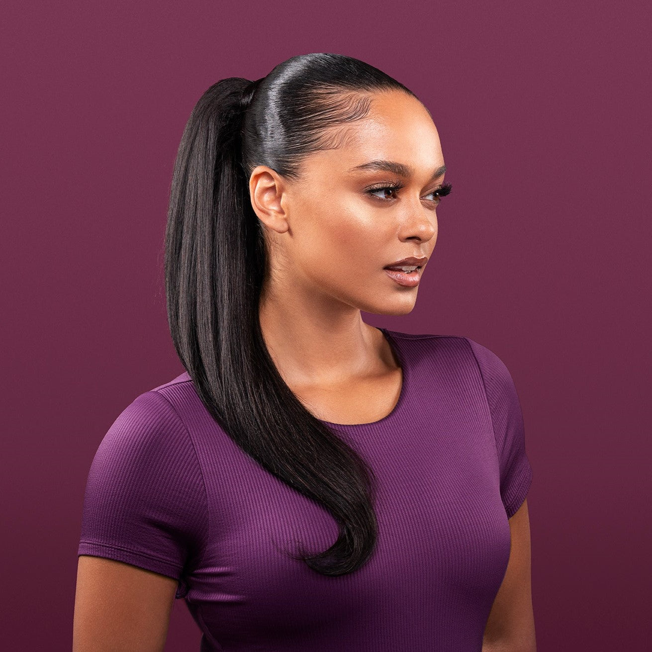 Dio Drawstring Ponytail featuring a straight, sleek texture with a natural shine, designed for polished and elegant hairstyles.