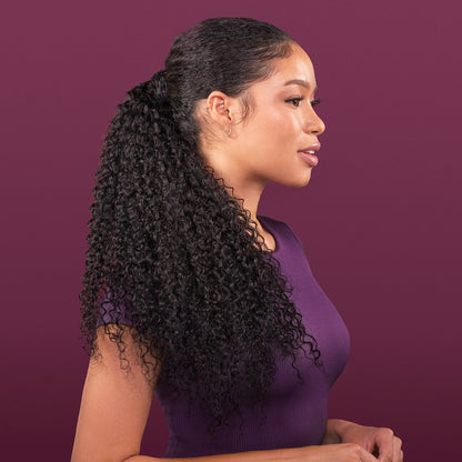 Gene Drawstring Ponytail showcasing soft, loose waves with a natural flow, designed for easy attachment and elegant styling.